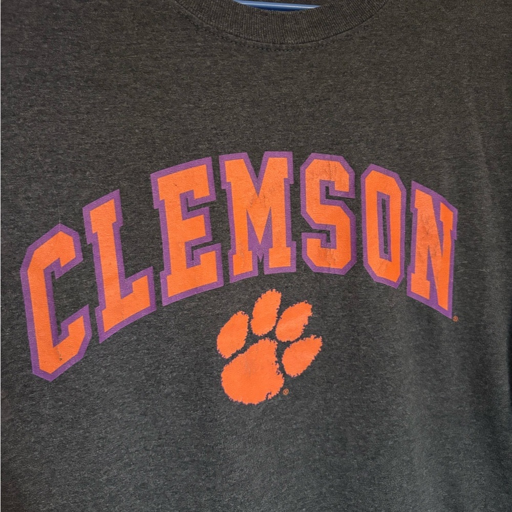 Vintage Grey Clemson Graphic T-Shirt Soft Cotton Purple and Orange logo Tigers - Picture 2 of 3